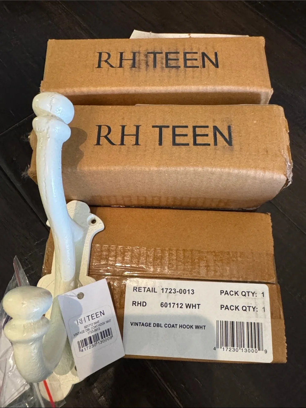 Restoration Hardware White Double Wall Coat Hook - Vintage Style